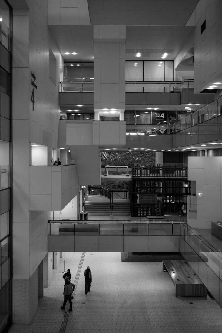 Layered levels of an office atrium